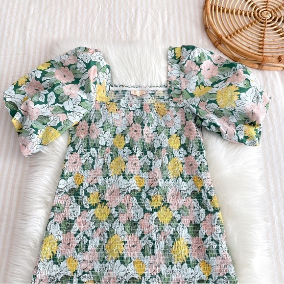 NEW ByTimo Festive Cotton Smocking Smocked Dress Dandelion Floral Puff Sleeves - Picture 7 of 14